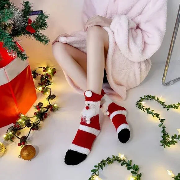 4 Pairs Socks Gift For Christmas With Box , Fuzzy Fluffy Thick Socks , 3D Ears D - Picture 3 of 5